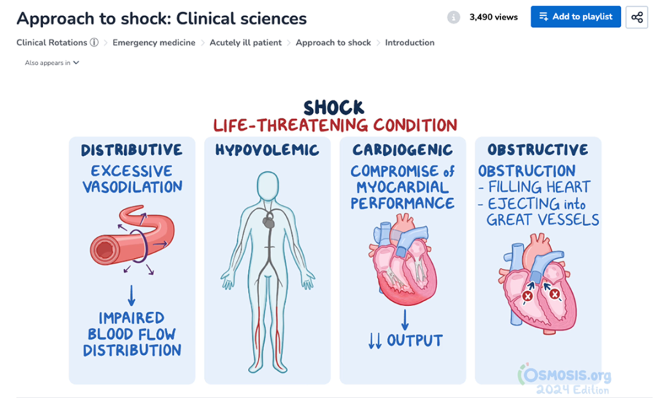 Osmosis Screenshot - Approach to shock: Clinical sciences